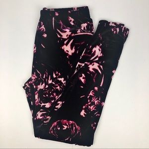 Plush velour leggings black with pink roses XL